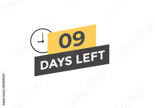 9 days to go countdown template. 9 day Countdown left days banner design. 9 Days left countdown timer
