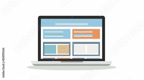 Simplified flat design illustration of a laptop displaying a webpage layout.