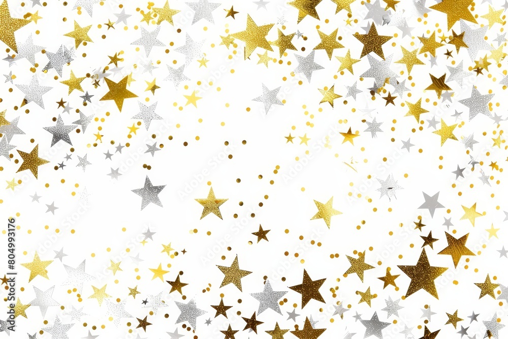 A pattern of 3D stars in the silver and gold colors and shiny metallic material isolated on white background. A pattern of 3D stars in the silver and gold colors and shiny metallic material isolated on white background.