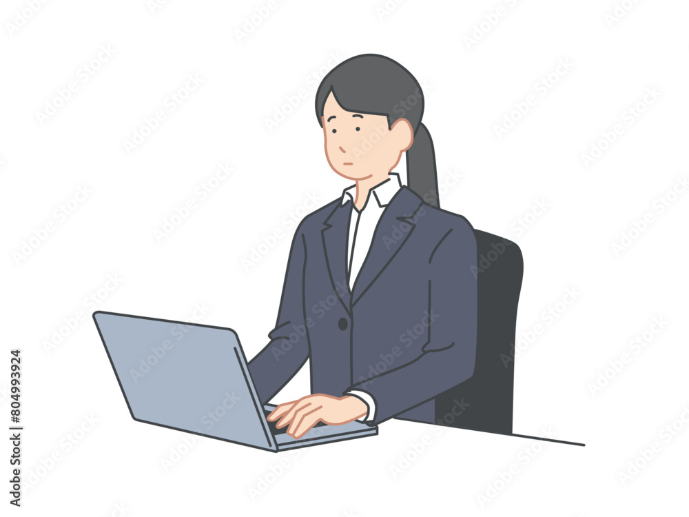 パソコンで作業をする女性のイメージイラスト素材