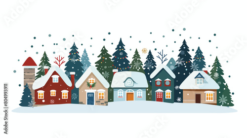 Neighborhood with pine trees and snow isolated icon vector