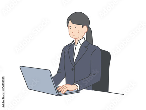 パソコンで作業をする女性のイメージイラスト素材