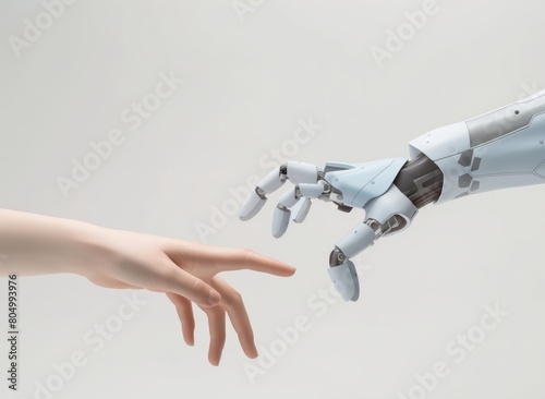 A concept image showing a human hand reaching out to a robotic hand, symbolizing human-robot collaboration.