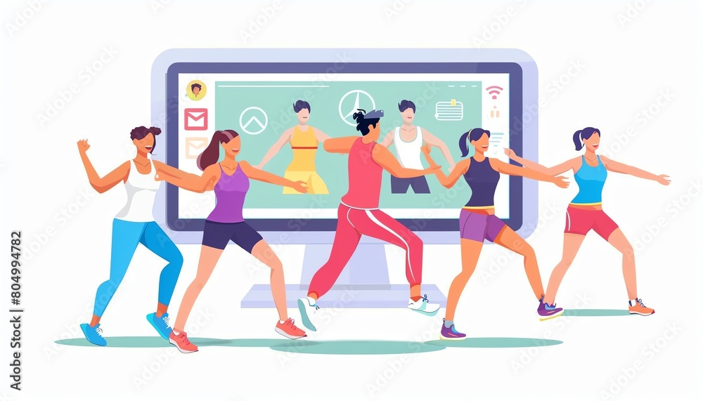 A fitness instructor leading an online exercise class, combining physical fitness with digital marketing A fitness instructor leading an online exercise class, combining physical fitness with digital marketing