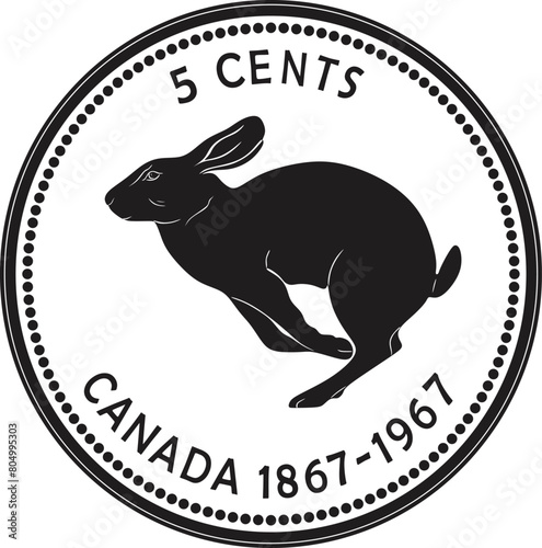 Canada 5 cents coin vector design handmade silhouette.