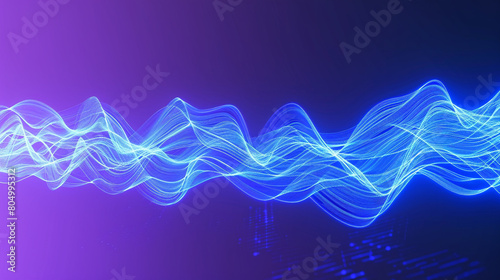 Electric blue AI wave lines resembling a neural network, isolated on a gradient purple to black background, rendered in high definition.