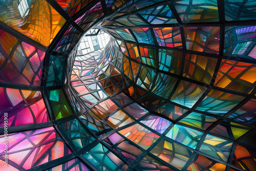 Abstract colorful mosaic square glasses in kaleidoscopic effect  curvy and wavy distortion perspective