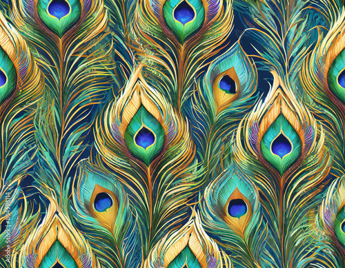 seamless pattern of peacock feather texture photo