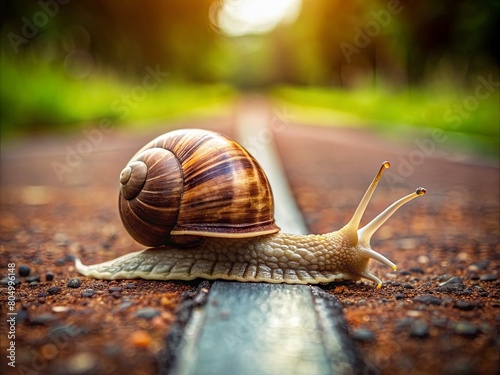 A snail slowly crawling towards the finish line