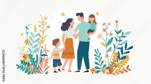 People couple with their children icon vector illustration
