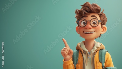 A boy stands in front of a green background and speaks, explains, teacher teaches lectures and asks questions, confident expression, first gesture, Teachers' Day, indoors，Confident Young Speaker 3d
