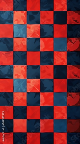Bold checkerboard pattern with alternating blue and red squares, ideal for vibrant textile designs and eyecatching home decor