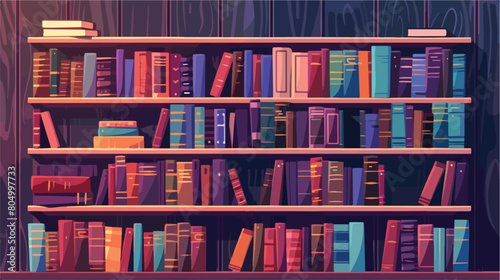 Pile books library in wooden ledge Vector illustration