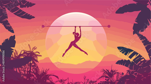 Pink circular frame with gymnast in horizontal bar vector photo
