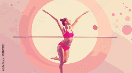 Pink circular frame with gymnast in horizontal bar vector photo