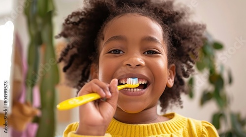 Healthy Habits Start Young: African American Child Holding Toothbrush Dental Routine