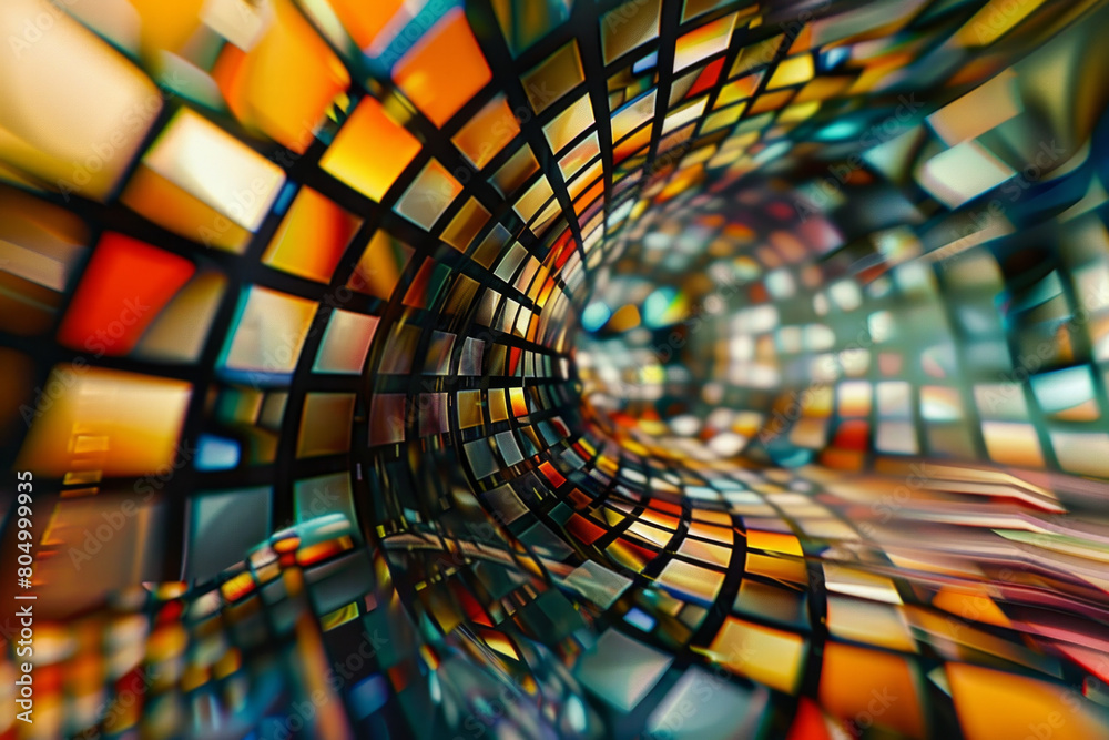 Obraz premium Abstract colorful mosaic square glasses in kaleidoscopic effect, curvy and wavy distortion perspective