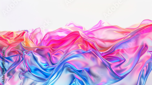 Vividly hued abstract silk waves undulating in a dreamy pastel landscape.