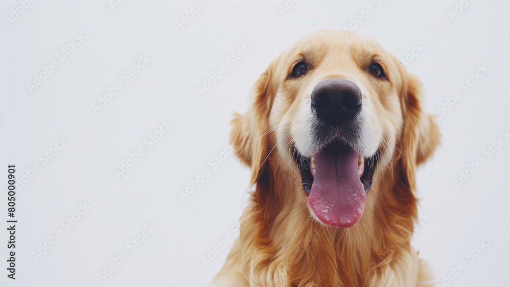 Smiling golden retriever with a happy expression, looking directly at the camera. Smiling golden retriever with a happy expression, looking directly at the camera.