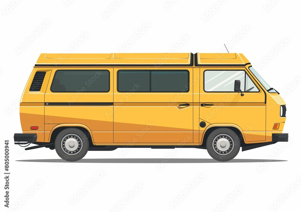 Classic Yellow Camper Van Side View on White Background for Travel and Adventure