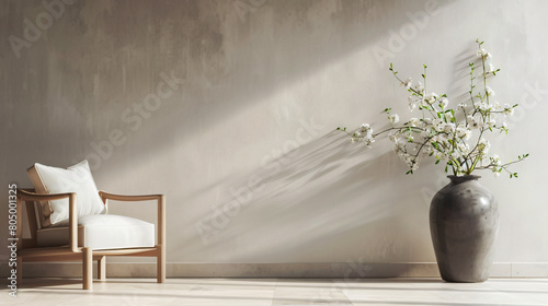 Vase with beautiful ikebana and armchair in modern roo photo