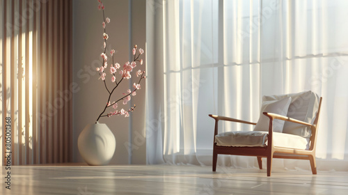 Vase with beautiful ikebana and armchair in modern roo photo