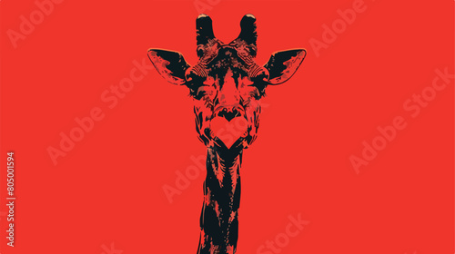Red heart shape with silhouette face cute giraffe ani