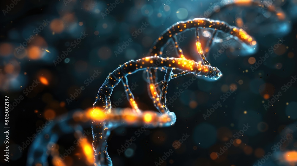 Pink-blue double strand of dna strands on a black background with neon glow.The concept of science and technology. Technology and research. Pink-blue double strand of dna strands on a black background with neon glow.The concept of science and technology. Technology and research.