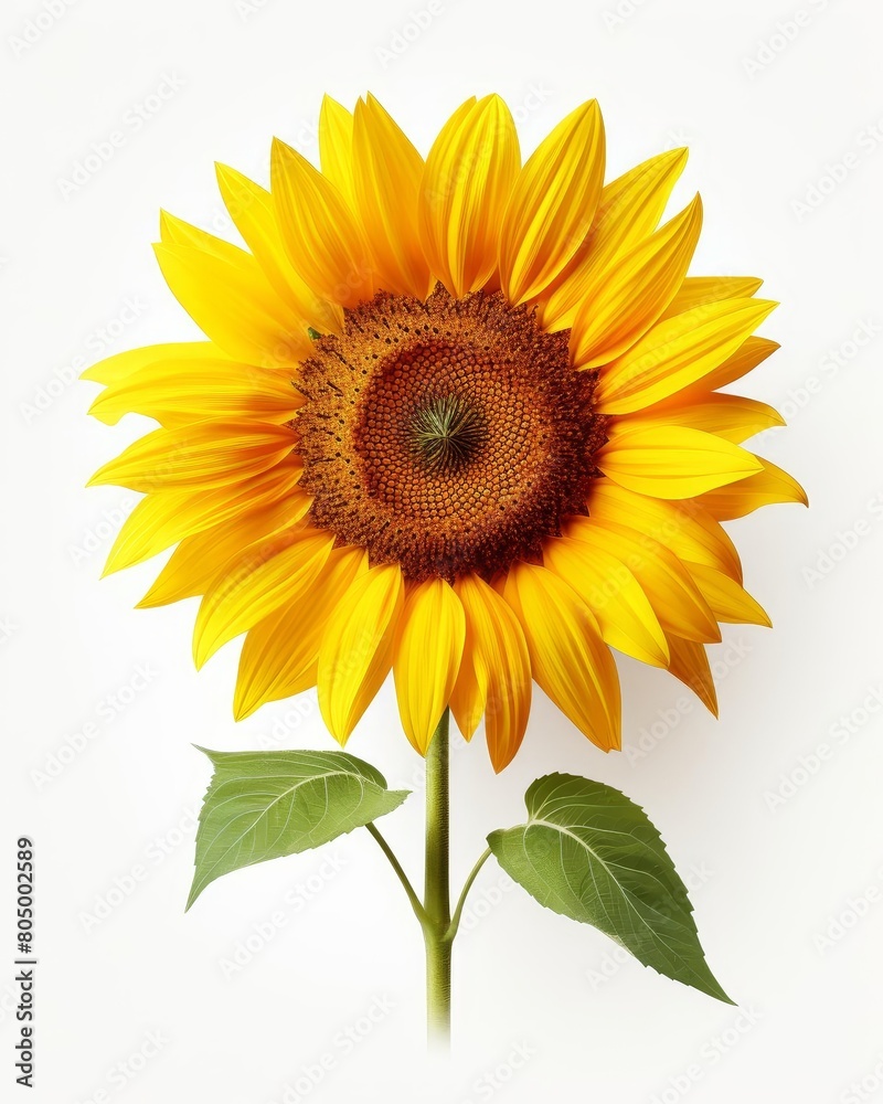 A photo of a sunflower in full bloom against a white background. A photo of a sunflower in full bloom against a white background.