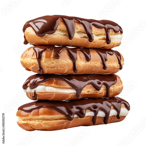 Chocolate eclair isolated on transparent or white background, png