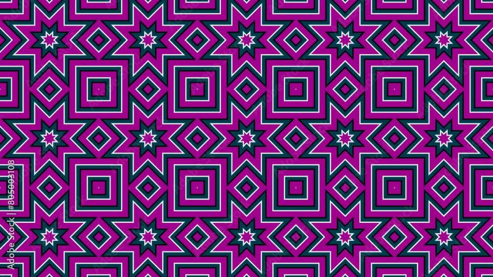 Kaleidoscope background. Hypnotic motion. Purple symmetrical fractal design looped animation. Colorful kaleidoscopic shapes