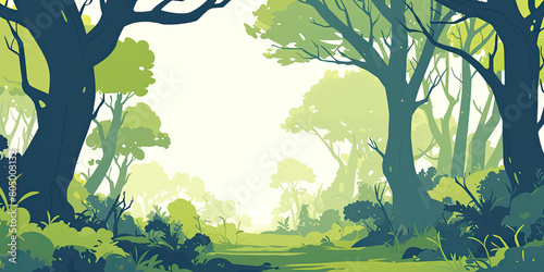 Cartoon forest, anime backgrounds colorful wide banner background backdrop, graphic resource nature, generated ai