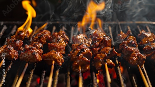 satay skewers as they cook on the grill 
