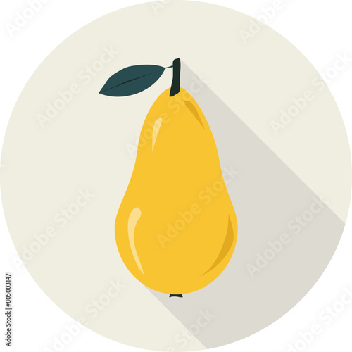 Pear, pear icon isolated on gray background with shadow. Vector, cartoon illustration.