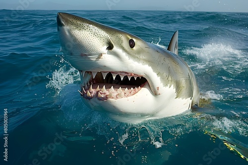 Dramatic Close Up of a Powerful and Dangerous Great White Shark Attacking with its Jaws Wide Open