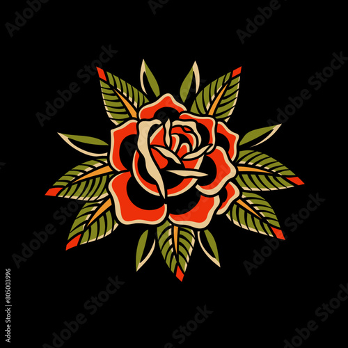 old school rose tattoo illustration (ID: 805003996)