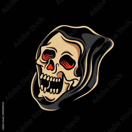 old school tattoo illustration, tattoo design, simple tattoo design grim reaper tattoo