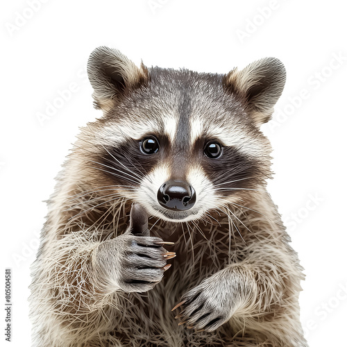 A raccoon is giving a thumbs up