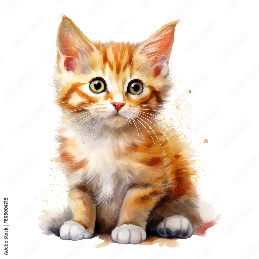cat watercolor isolated on transparent background cutout