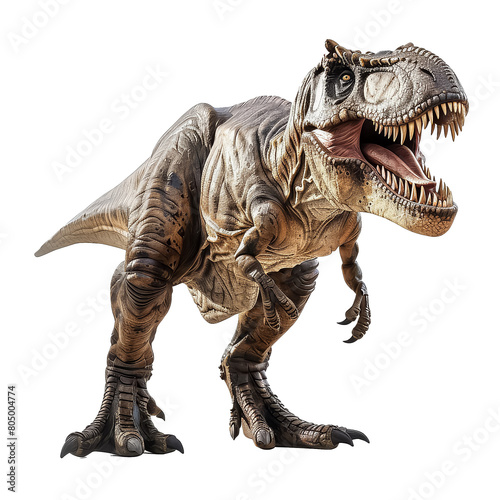 A large T-Rex is standing on a white background