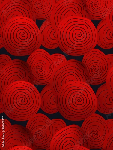 Seamless pattern of red hearts on dark background. 