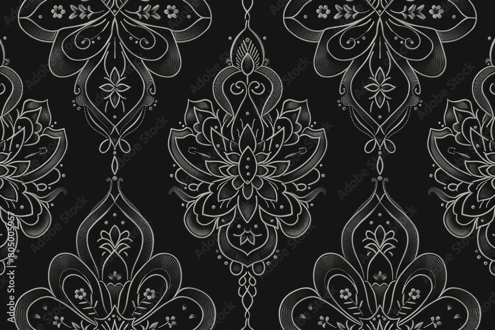 Blackwork Embroidery, Traditional blackwork embroidery patterns, 2D illustration seamless pattern Blackwork Embroidery, Traditional blackwork embroidery patterns, 2D illustration seamless pattern