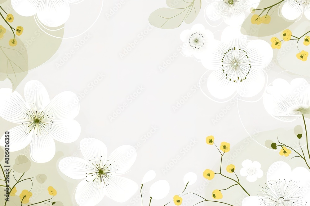 Abstract background. White and yellow flowers on a white background with space for text.