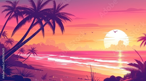 Tropical Twilight: Sunrise Landscape with Pink Sky
