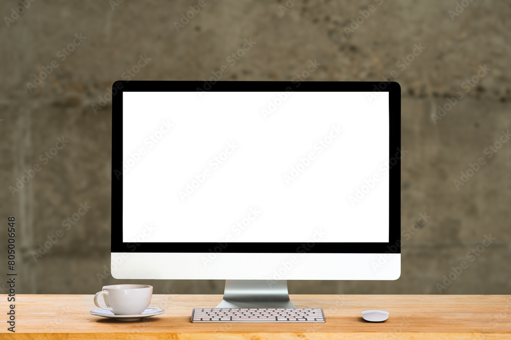 Workspace with desktop computer, office supplies, houseplant and coffee cup . desk work concept. Workspace with desktop computer, office supplies, houseplant and coffee cup . desk work concept.