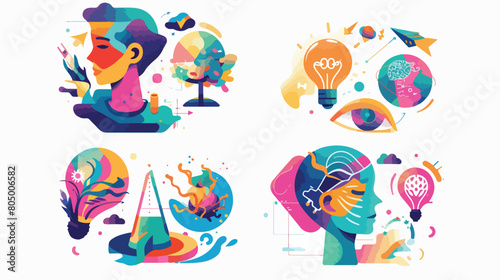 Set of six articles on creativity Vector illustration