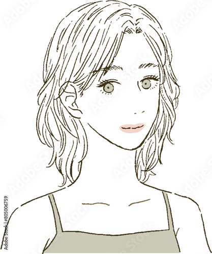 ビューティー　髪の毛をセットした女性の上半身のイラストレーション