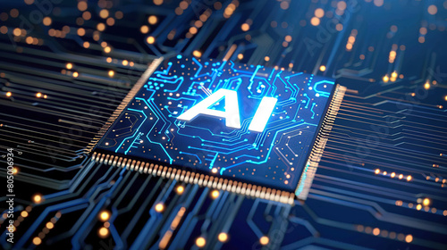 Wallpaper Mural Artificial intelligence chip concept attached to digital circuit board, Generative Ai illustration Torontodigital.ca