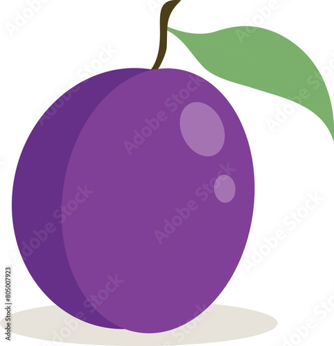 Plum, realistic plum icon isolated on white background with shadow. Vector, cartoon illustration.