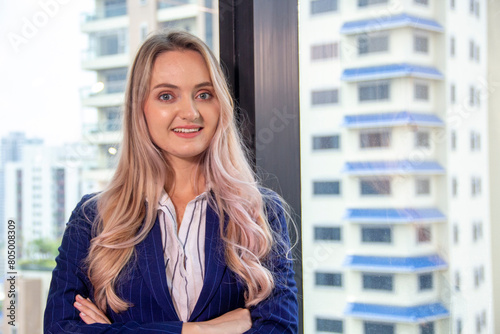 Happiness young business woman smile portrait and working in the offices.
